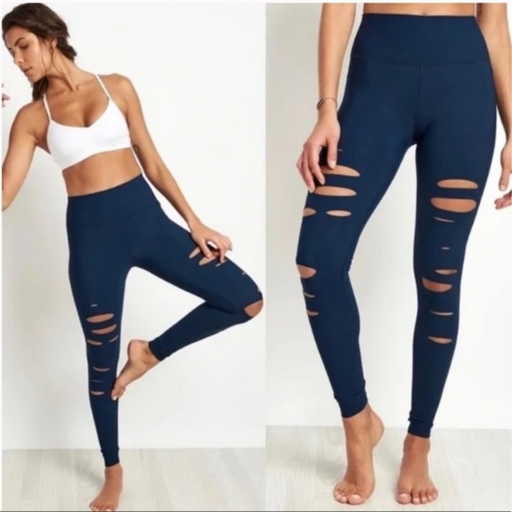 Alo Legging High Waisted Ripped Warrior Rich Navy Tight